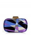 Inject Pop Art appeal to your cocktail look with this retro-chic round frame clutch from Emilio Pucci - Round hard frame, brass-tone logo snap top closure, all-over classic Pucci print, silk lining - Style with a cocktail-ready frock and platform pumps