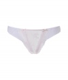 Sweet yet sexy bikini brief designed by supermodel Elle MacPherson in white and rose synthetic fiber - Features moderately wide waistband, lace-like effect, satin ribbon and cute bow details - Perfect, flattering fit works well under most outfits - Pair with matching bra for complete seductive look