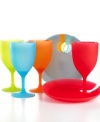 Eat, drink and be merry outdoors with plastic drinkware and plates from The Cellar. Colorful goblets fit into a notch in the plates, so you can simultaneously enjoy your meal and your drink when there's no place to put it down.