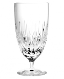 Coupling a modern silhouette and designer's touch, the Fete iced beverage glass from Monique Lhuillier for Royal Doulton promises a brilliant toast at every occasion. Vertical cuts extend from stem to bowl in glistening crystal.