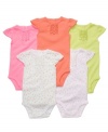 Mix and match these colorful, ruffly five-pack of bodysuits from Carters with what's already in her closet for a variety of instant new looks.