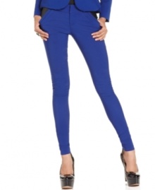 Dress to impress in these amazing Baby Phat skinny pants featuring a slim fit, a bright colored wash, and subtle faux-leather details at the pockets!