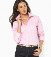 Lauren by Ralph Lauren's feminine, finely tailored dress shirt rendered in breathable, wrinkle-resistant cotton.