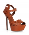 Head-turning sandals made of fine, reddish-brown leather in sexy cut-out straps in floral and leaf shapes - Trendy plateau and high stiletto heel lengthens legs for a gorgeous, feminine look when paired with summery sundresses, wide-legged jeans or cocktail dresses