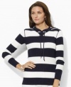 This Lauren Jeans Co. hoodie channels effortless style in striped waffle-knit cotton.