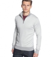 Take the edge of and make a great presentation with Calvin Klein's merino quarter zip pullover sweater.