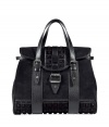 With stud-detailed suede and edgy-luxe styling, this must-have tote from Belstaff brings downtown-ready style to any look - Front flap with stud detailing and buckle, carrying handles with adjustable silver-toned hardware, leather and studded trim - Perfect for cocktails or off-duty chic