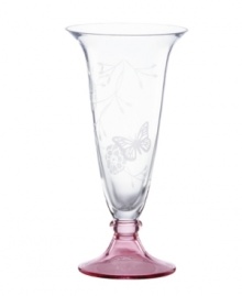 Etched with butterflies and blooms, this Butterfly Meadow bud vase by Lenox gives casual settings a whimsical lift. A tinted pink base adds a splash of color to luminous crystal. Qualifies for Rebate