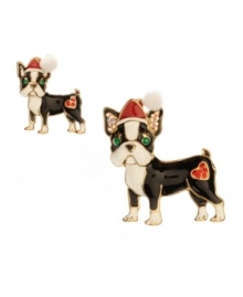 Playful pizzazz! Add fun, festive and fashionable flair to your winter wardrobe with Betsey Johnson's adorable bulldog-themed holiday pin set. Crafted in gold tone mixed metal, it's adorned with sparkling crystals. Includes a gift box. Approximate length: 1-8/10 inches. Approximate width: 1-1/2 inches (large pin). Approximate length: 1-1/10 inches. Approximate width: 1 inch (small pin).