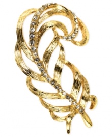 Bohemian chic. Anne Klein's beautiful cut-out feather pin is crafted in gold-tone mixed metal with clear accents for added sparkle. Approximate length: 2-3/4 inches. Approximate width: 1-1/2 inches.