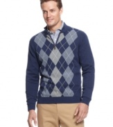 Style takes a scholarly turn with this handsome argyle sweater from Tasso Elba.