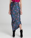 Sumptuous silk takes on a vibrant print in this Rachel Zoe skirt with chic slit and gathered waist.