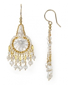 Iridescent opalite illuminates Miguel Ases' fringed drop earrings. Dressed up or down, these stunners run white hot.