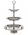 Three tiers for Godinger. Elevate tiny sandwiches, fruit and scones with opulent silver-plated serveware. Square plates with beaded edges define a stand that radiates grace and sophistication.