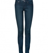 Work Helmut Langs modern edge into your everyday staples wardrobe with these cool green-indigo skinny jeans, perfect for pairing with neutrals or as an understated tonal tincture with brightly hued separates - Classic five-pocket style, button closure, belt loops - Team with chunky knits and sleek ankle boots