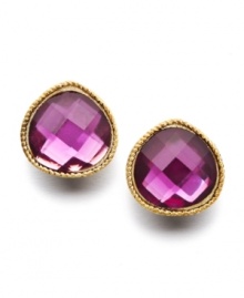 Infuse your look with hot pink hues in Charter Club's sparkling stud earrings. Faceted pink crystals sit within a luminous bezel setting. Crafted in gold tone mixed metal. Approximate diameter: 1/2 inch.