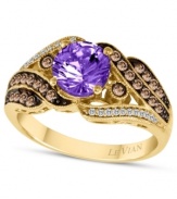 A sumptuous splash of color adorns Le Vian's unique ring. Crafted in 14k gold, a round-cut amethyst (1-1/10 ct. t.w.) shines against a backdrop of white diamond accents and round-cut chocolate diamonds (1/4 ct. t.w.). Size 7.