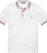 Take your tennis whites up a notch with the crisp all-American tipping of this Sean John polo shirt.