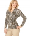 Spotlighting a slimming faux wrap design, Jones New York Signature's long sleeve plus size top is a wardrobe must-have! (Clearance)