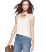 Lace cap sleeves take a cotton tee and make it special enough for date night. From DKNY Jeans.