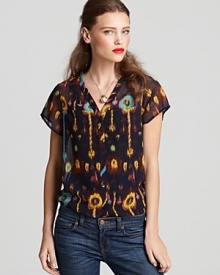 Aqua Blouse - Nightfall Print Button Down