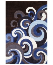 Designed to make a splash on the tween scene, this artful rug from Momeni's Lil Mo Hipster collection is the perfect update for an outgrown décor. Swirly, comic book-inspired waves in mod shades of ocean blue and slate gray are tailored to the taste of up-and-coming surfers and beach barneys.  Hand-tufted mod-acrylic is soft, strong and flame-retardent.