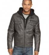 With a detachable fleece hood, this faux leather jacket from Kenneth Cole lets you layer up or down depending on your mood (and the weather).