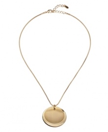 Make your favorite v-neck pop with this illuminating necklace by Monet. Crafted in gold tone mixed metal, this polished pendant features two round discs on a delicate chain. Approximate length: 18 inches + 2-inch extender. Approximate drop: 2 inches.