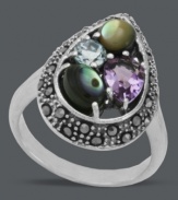 A true reflection of beauty. Amethyst (1/2 ct. t.w.), blue topaz (1/4 ct. t.w.), marcasite and abalone all combine together in a unique pear shape. Genevieve & Grace ring crafted in sterling silver. Size 7 or 8.