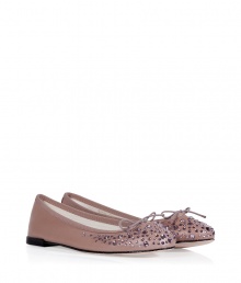 With a crystal-encrusted toe, these ultra-chic ballet flats from Repetto get a high style kick thats perfect for your favorite cocktail-ready ensembles - Classic ballet flat styling, crystal-embellished toe, front bow detail, leather sole, low heel - Pair with a full skirt and a tie-front top or a frilly mini dress