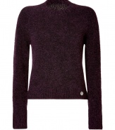 Inject a note of rich color into your cool weather staples with See by Chlo?s deep aubergine and black marled knit pullover - High round neckline, long sleeves, logo charm at hip - Cropped, slim fit - Wear with high-waisted separates and oversaturated accessories