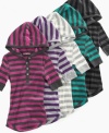 Allover stripes on this hooded henley from Epic Threads take a breezy short-sleeve style and add an extra cool.