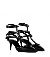 Opt for the iconic this season with Valentinos jet black leather pumps, decorated with characteristic rockstuds guaranteed to give that covetable edge to your outfit - Pointed toe, black leather upper with tonal leather straps and trim, platinum-toned hardware - Rounded kitten heel - Wear with everything from ankle jeans and blazers to cocktail dresses