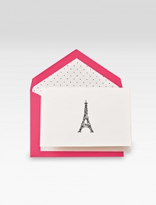 There's a certain je ne sais quoi about this set of 15 cotton notes Shocking pink/polka dot envelopes complete the set. Set of 15 notecardsPerfect gift idea3.8W X 5.3HMade in USA