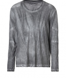 Edgy and ultra modern, Each Others grey tie-dyed tee guarantees a unique finish to your effortless cool laid-back look - Rounded neckline, long sleeves - Contemporary straight fit - Wear with modern knits and favorite leather jackets