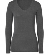 Effortlessly feminine, this super soft long sleeve tee from Majestic is a new-season must-have basic - Soft V-neckline, long sleeves, stitched trim - Loosely fitted - Pair with leather leggings and statement biker boots