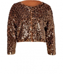 Eye-catching camel cropped sequin cardigan from Marc by Marc Jacobs - This 1970s-inspired cardigan features a cropped silhouette and playful sequins- On-trend bolero style, high-low hem, all-over sequin embellishment - Wear with a ribbed tank, high waist flared, and stacked heel platforms