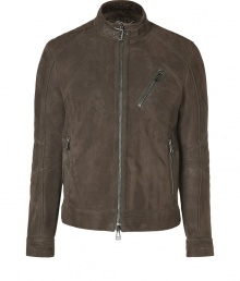 An ultra luxe take on this utilitarian classic silhouette, Belstaffs suede jacket is a chic investment guaranteed to take you through the seasons in style - Buckled stand-up collar, long sleeves, buttoned cuffs, two-way front zip, zippered slit pockets, buttoned sides - Contemporary slim fit - Team with edgy separates and broken-in biker boots