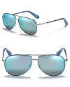 Make a stylish statement in small metal aviator sunglasses with colorful mirrored lenses.