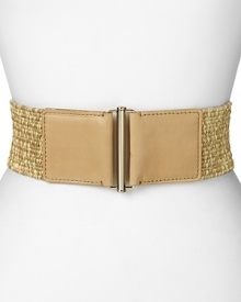 Cole Haan combines smooth leather and straw for a tropical-inspired study in texture. In a waist-contouring width, this belt gives billowy summer staples instant shape.