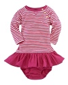 An adorable dress is crafted from plush velour for an ultra-soft feel and features preppy stripes and raglan sleeves for an authentic vintage look.