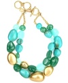 A minty fresh feel. The cool turquoise and jade-green tones of Jones New York's two-row drama necklace inspire cool confidence. Setting and toggle clasp crafted in gold-plated mixed metal. Approximate length: 17 inches + 2-inch extender.