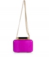 Hard-edge elegance gets an impossibly luxe twist in Diane von Furstenbergs petite clutch, finished to perfection in flawless fuchsia snakeskin - Metal frame, hinged top closure, removable chain-link shoulder-strap, inside back wall slot pocket - Pair with cocktail dresses and statement pumps