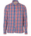 The classic shirt gets an easy-chic remix in Rag & Bones partial button-down flannel, finished with colorful plaid for that laid-back edge - Classic collar, long sleeves, buttoned cuffs, partial button-down front placket, shirttail hemline - Classic straight fit - Wear with slim trousers and edgy boots, or over jeans with pullovers for a rugged look