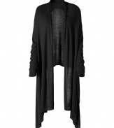 Dramatic with its long draped front, DKNYs cozy silk-cashmere cardigan lends a chic edge to any outfit - Oversized shawl collar, long sleeves, fine ribbed trim, open front - Softly draped silhouette - Wear with everything from tees and jeans to sheath dresses and heels