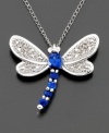 A whimsical delight. The dragonfly pendant features bright round-cut sapphires (3/8 ct. t.w.) with diamond accents. 14k white gold chain measures 18 inches; drop measures approximately 1/2 inch.