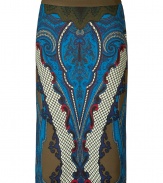 Perfect for lending an eye-catching accent to your outfit, this vibrant printed pencil skirt is a luxe modern take on the iconic Etro look - Hidden back zip, slightly longer flared back - Form-fitting - Wear with a bright fur coat and lady-chic heels