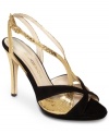 Black and gold. The Elvira evening sandals by Caparros pair sexy golden leather straps with black suede for a look that's equally sexy and elegant.