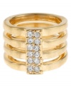 Four flawless rows of sparkle. Kenneth Cole New York's stacked ring features pairs of round-cut crystals along the center. Set in gold tone mixed metal. Size 7.