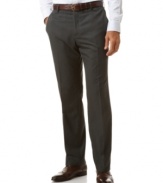 Slim down your weekday routine with the trim, tailored fit and sleek pattern of these smooth flat-front pants from Kenneth Cole Reaction.